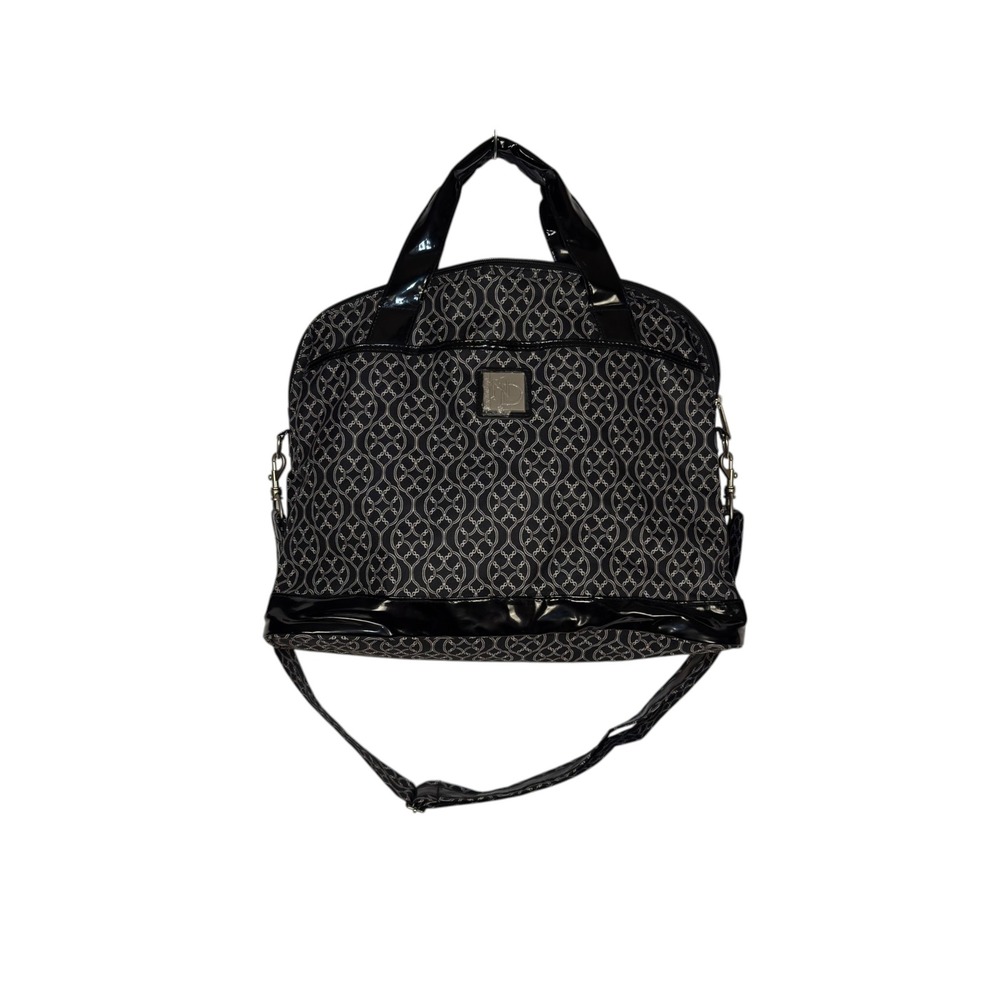 New Directions Travel Weekender Bag Black White Geometric Patent Trim Chic Style